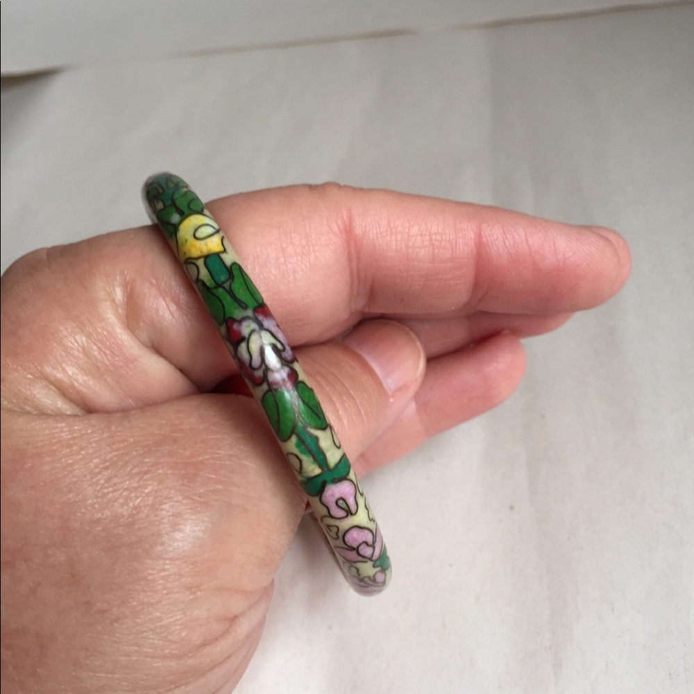 Vintage Chinese Floral Cloisonné Bangle Bracelet